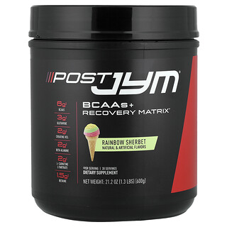 JYM Supplement Science, Post JYM, BCAA + matriz de recuperación, Sorbete arcoíris`` 600 g (1,3 lb)