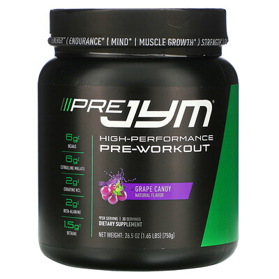

JYM Supplement Science High-Performance Pre-Workout, Grape Candy, 26.5 oz (750 g)