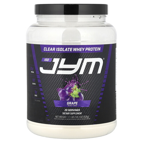 JYM Supplement Science, Aislado de proteína de suero de leche transparente, Uva, 520 g (1,1 lb)