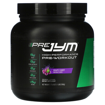 

JYM Supplement Science Pre JYM High Performance Pre-Workout Grape Candy 1.1 lbs (500 g)