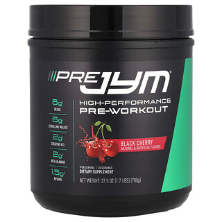 JYM Supplement Science, Pre JYM，高性能氮泵，黑樱桃，1.7 磅（780 克）