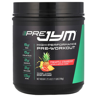 Product Image for JYM Supplement Science, Pre JYM , High-Performance Pre-Workout, Pineapple Strawberry, 1.7 lbs (780 g)