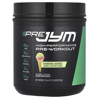 JYM Supplement Science, Pre JYM®, pre-antrenament de înaltă performanță, șerbet curcubeu, 1,8 lbs (810 g)