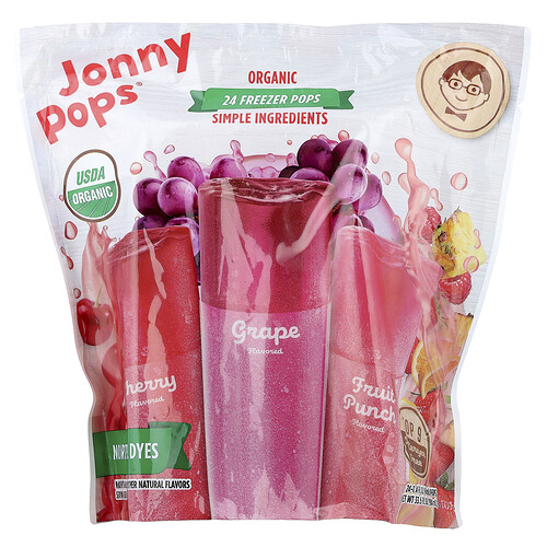 JonnyPops, Organic Freezer Pops, Cherry, Grape, Fruit Punch , 24 Pops, 1.4 fl oz (41 ml) Each