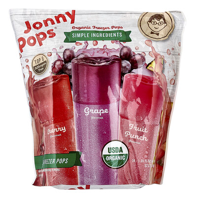 Product Image for JonnyPops, Organic Freezer Pops, Cherry, Grape, Fruit Punch , 24 Count, 1.35 fl oz (40 ml) Each