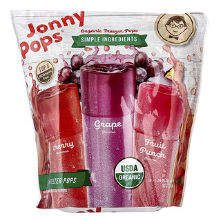 JonnyPops, Organik Dondurucu Pops, Kiraz, Üzüm, Meyve Punçu, 24 Adet, Her Biri 1,35 fl oz (40 ml)
