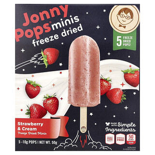 JonnyPops, Bocadillos liofilizados, Fresa y crema, 5 paletas, 10 g cada una