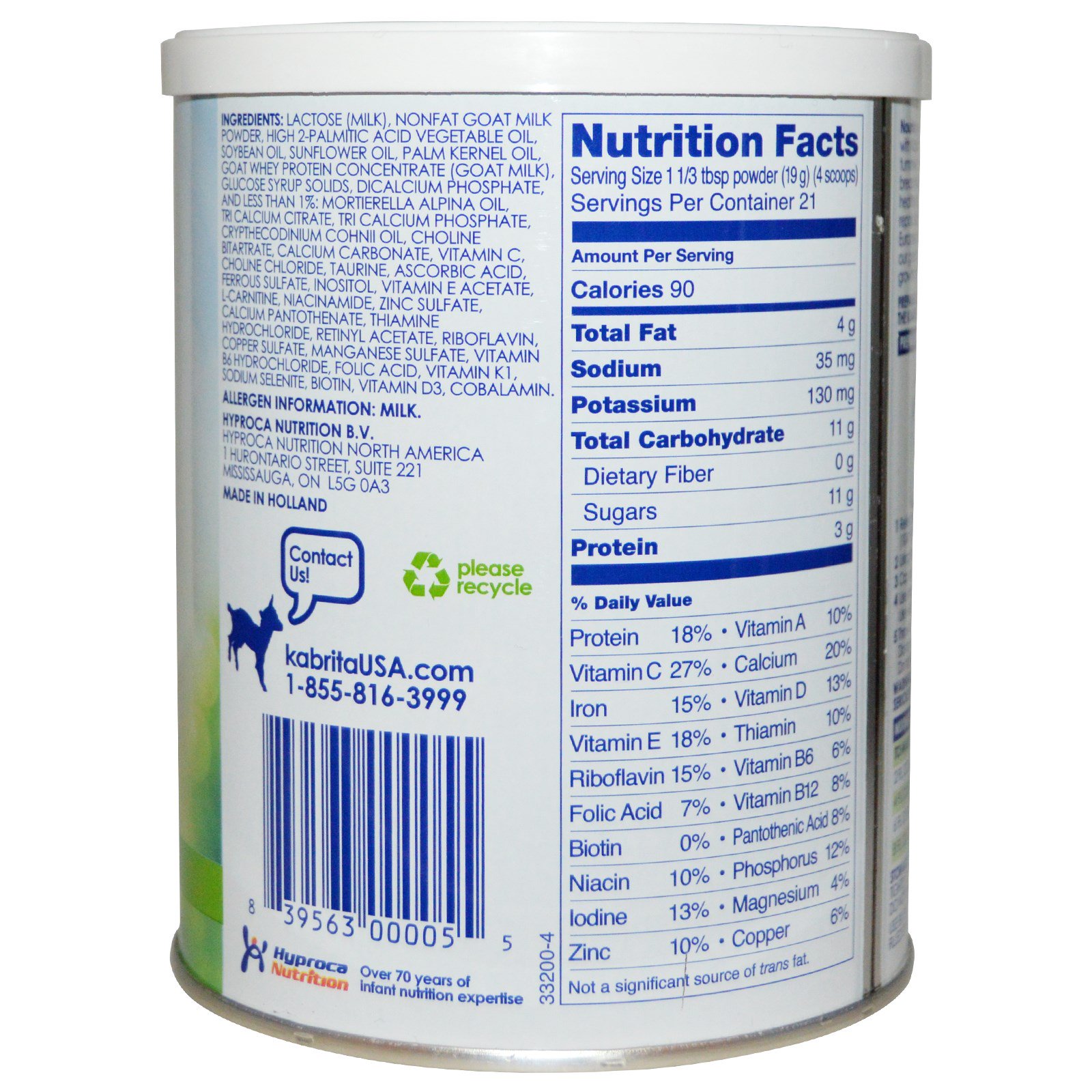 Kabrita, Goat Milk Toddler Formula with Iron, 14 oz (400 g) Powder