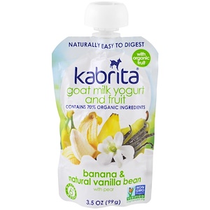 Kabrita, Йогурт из козьего молока  с фруктами банана, груши и ванили, 3,5 унции (99 г)