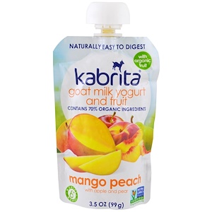 Kabrita, Йогурт из козьего молока  с фруктами манго, персика, яблока и груши, 3,5 унции (99 г)