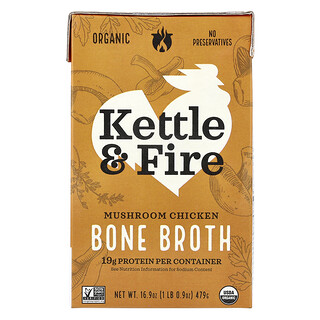 Kettle & Fire, Supă de oase, pui cu ciuperci, 16,9 oz (479 g)