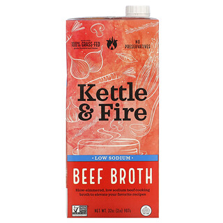 Kettle & Fire, Beef Broth, Low Sodium, 32 oz (907 g)