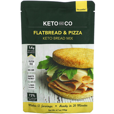 Keto and Co Flatbread & Pizza, Keto Bread Mix, 6.7 oz (190 g)