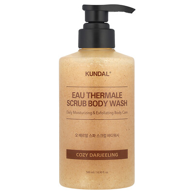 Kundal, Jabón líquido para el cuerpo exfoliante de EAU Thermale, Cozy Darjeeling, 500 ml (16,9 oz. líq.)