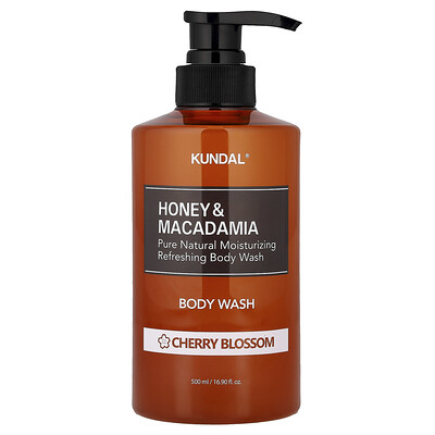 Kundal, Miel y macadamia, Gel de ducha, Flor de cerezo, 500 ml (16,9 oz. Líq.)