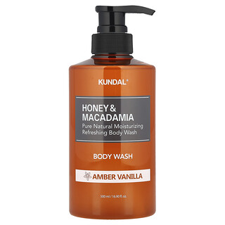 Kundal, Jabón líquido para el cuerpo con miel y macadamia, Ámbar y vainilla, 500 ml (16,9 oz. líq.)
