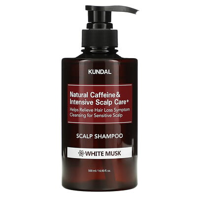 Kundal Натуральный кофеин и интенсивный уход за кожей головы + шампунь, белый мускус, 500 мл (16,9 жидк. Унции)
