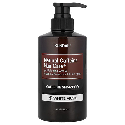 Kundal, Champú con cafeína natural para el cuidado del cabello, Para todo tipo de cabello, Almizcle blanco, 500 ml (16,9 oz. líq.)