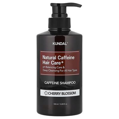 Kundal, Champú con cafeína natural para el cuidado del cabello, Para todo tipo de cabello, Flores de cerezo, 500 ml (16,9 oz. líq.)