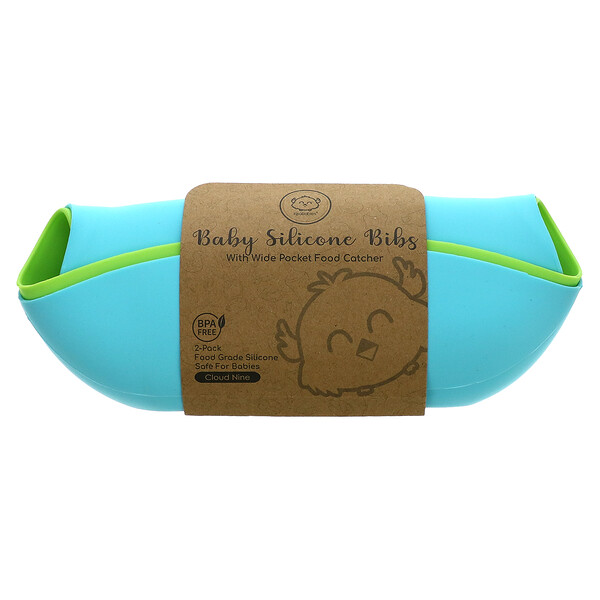 KeaBabies‏, Baby Silicone Bibs, Cloud Nine, 2 Pack