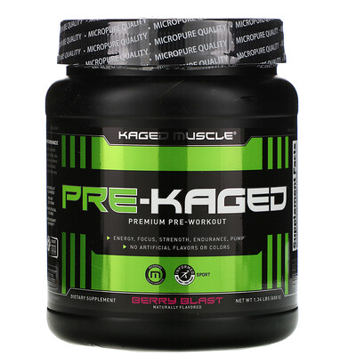 Kaged Muscle PRE-KAGED, Premium Pre-Workout, Berry Blast, 1.34 lb (608 g)