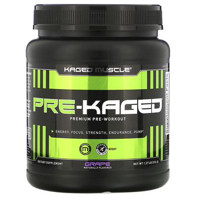 Kaged Muscle PRE-KAGED, Premium Pre-Workout, Grape, 1.27 lb (574 g)