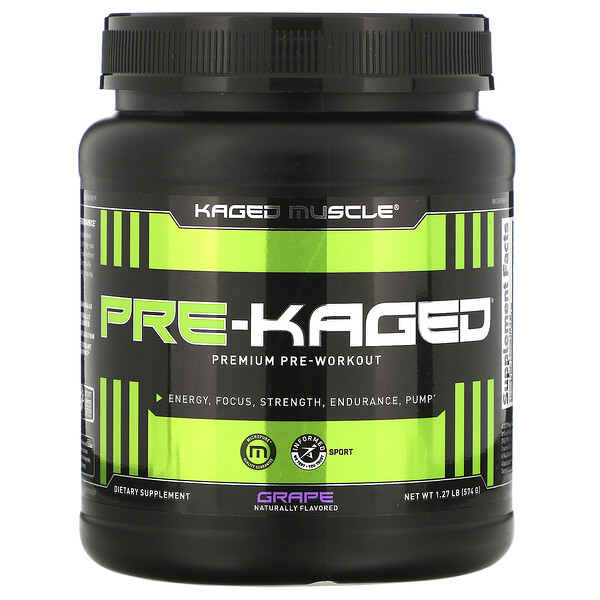 Kaged Muscle‏, PRE-KAGED، مكمل غذائي فاخر لقبل التمرين، بالعنب، 1.27 رطل (574 جم)