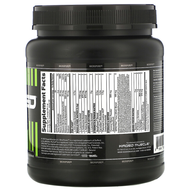 Kaged Muscle, PREKAGED, Premium PreWorkout, Grape, 1.27