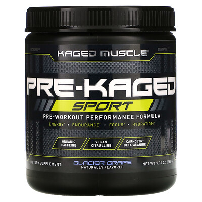 Kaged Muscle PRE-KAGED Sport, Pre-Workout Performance Formula, Glacier Grape, 9.31 oz (264 g)