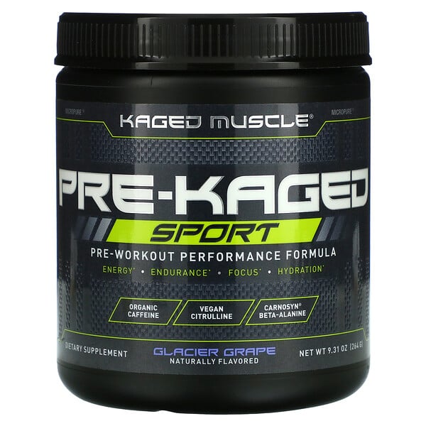 PRE-KAGED Sport, Pre-Workout Performance Formula, Glacier Grape, 9.31 oz (264 g)