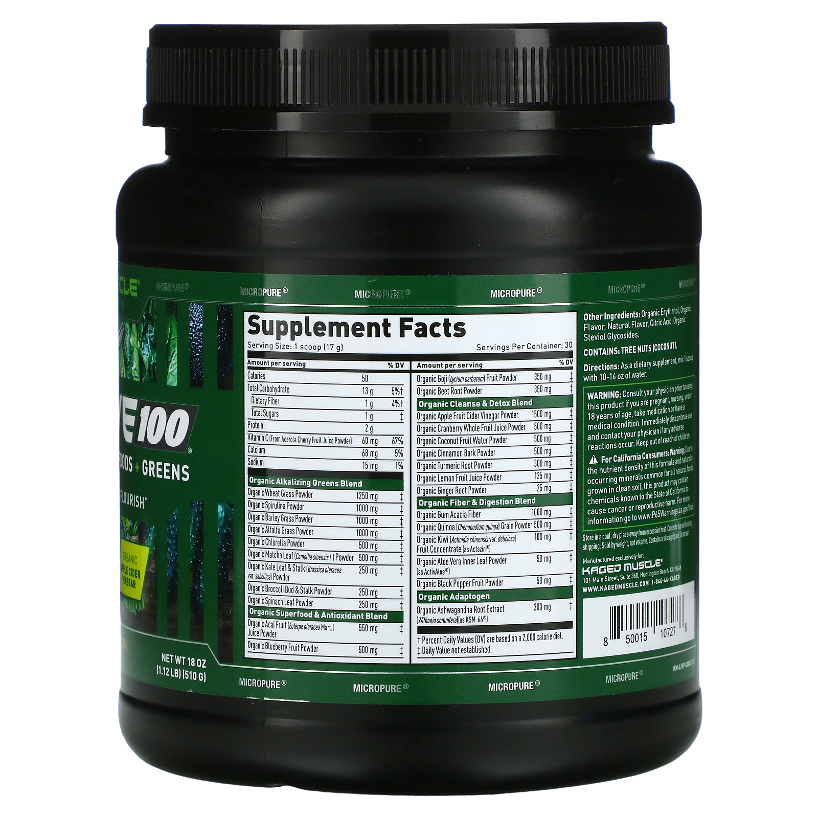 Kaged Muscle, Outlive 100, Premium Organic Superfoods + Greens, Apple