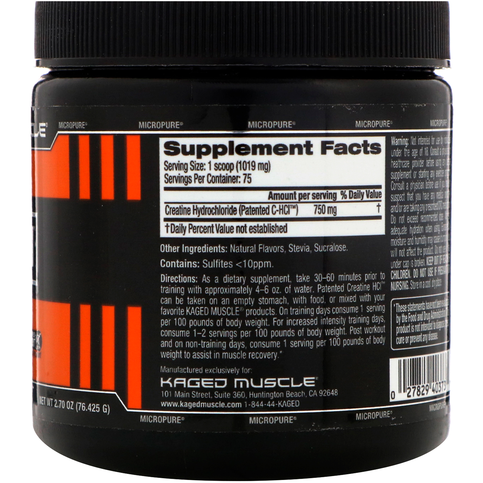 Kaged Muscle, Patented CHCL Creatine, Lemon Lime, 2.70 oz (76.425 g
