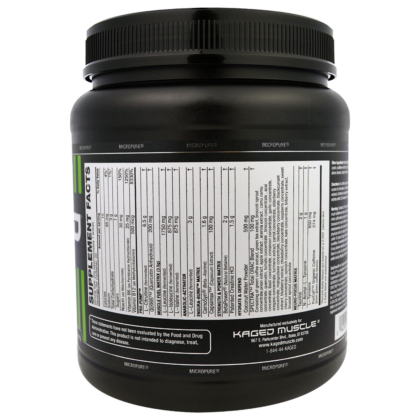 Kaged Muscle, Pre-Kaged, Pre-Workout Primer, Fruit Punch, 1.41 lbs (640 ...