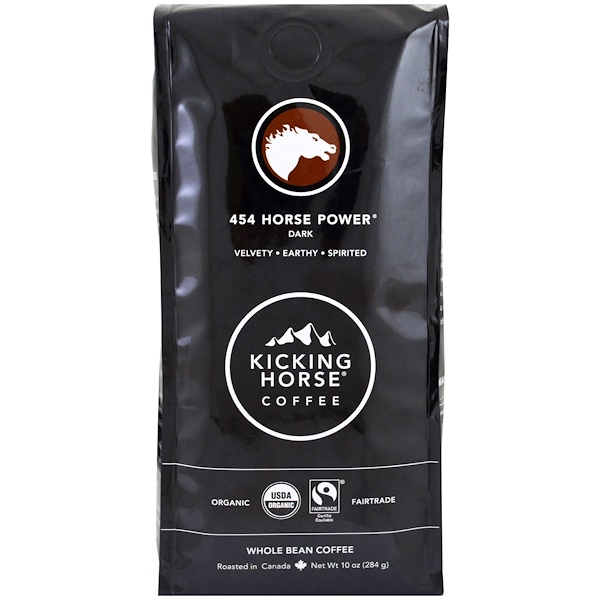 Kicking Horse, 454 قوة حصان داكن. قهوة الحبوب الكاملة، 10 أوقية (284 ج)