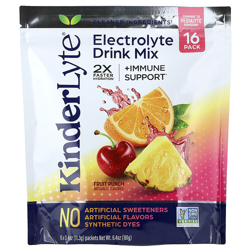 KinderFarms, KinderLyte®, elektrolytický nápojový mix, pre deti a dospelých, ovocný punč, 16 vrecúšok, každé po 11,3 g