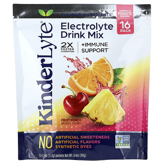 KinderFarms, KinderLyte®, Electrolyte Drink Mix, For Kids and Adults, Fruit Punch, 16 Packets, 0.4 oz (11.3 g) Each