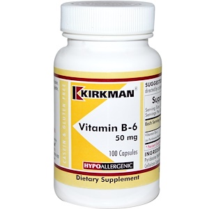 Kirkman Labs, Витамин B-6, 50 мг, 100 капсул 