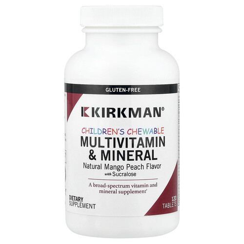 Kirkman Labs, Suplemento multivitamínico y multimineral masticable para niños, Suplemento multivitamínico y mineral natural, Mango y melocotón naturales, 120 comprimidos