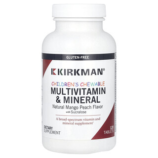 Kirkman Labs, Suplemento multivitamínico y multimineral masticable para niños, Suplemento multivitamínico y mineral natural, Mango y melocotón naturales, 120 comprimidos
