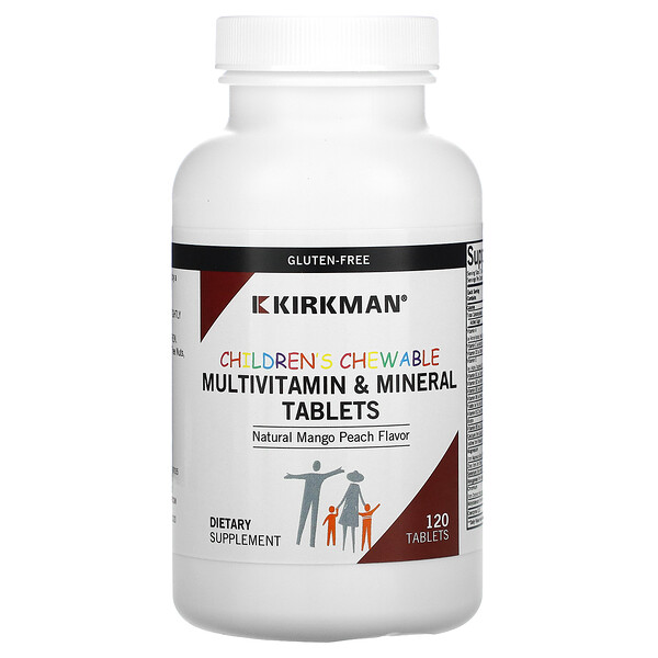 Kirkman Labs‏, أقراص قابلة للمضغ من الفيتامينات والمعادن المتعددة للأطفال، نكهة المانجو والخوخ الطبيعية، 120 قرصًا