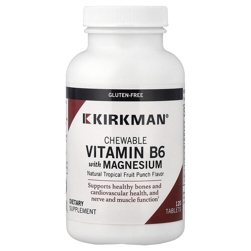 Kirkman Labs Chewable Vitamin B6 with Magnesium, Natural Tropical Fruit Punch, 120 tablets