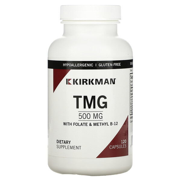 三甲基甘氨酸 (TMG)，含亞葉酸和甲基維生素 B12，500 毫克，120 粒素食膠囊