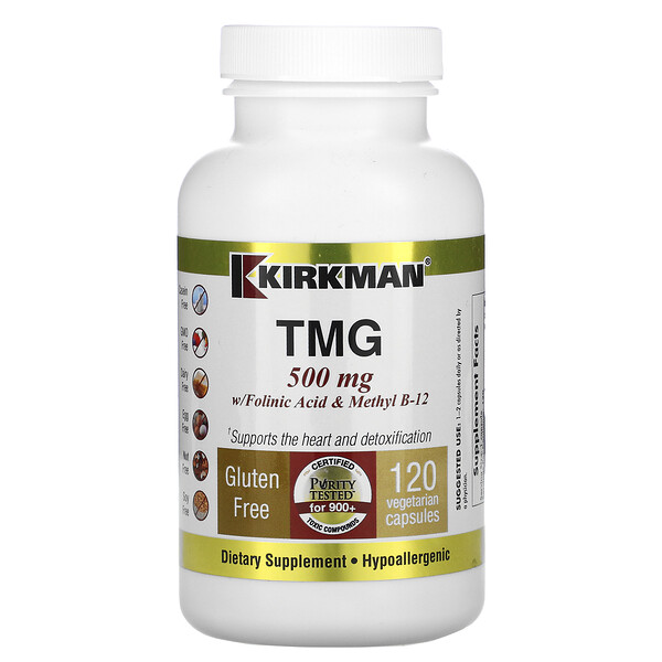 Kirkman Labs‏, TMG with Folinic Acid & Methyl B-12, 500 mg, 120 Capsules
