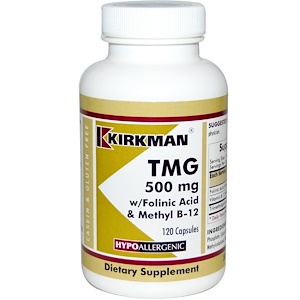 Купить Kirkman Labs, TMG, с фолиновой кислотой и метиловым B-12, 500 мг, 120 капсул  на IHerb