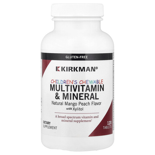 Kirkman Labs, Children's Chewable MultiVitamin & Mineral with Xylitol, Multivitamin- und Mineralstoff-Kautabletten für Kinder mit Xylit, natürliche Mango-Pfirsich, 120 Tabletten