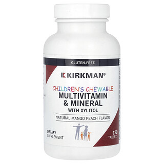 Kirkman Labs, жувальні мультивітаміни й мікроелементи з ксилітолом для дітей, натуральне манго й персик, 120 таблеток