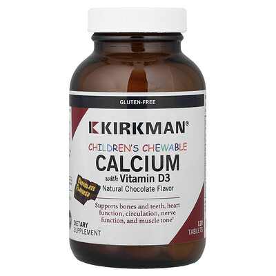 Kirkman Labs, Calcio con vitamina D3 masticable para niños, Chocolate, 120 comprimidos