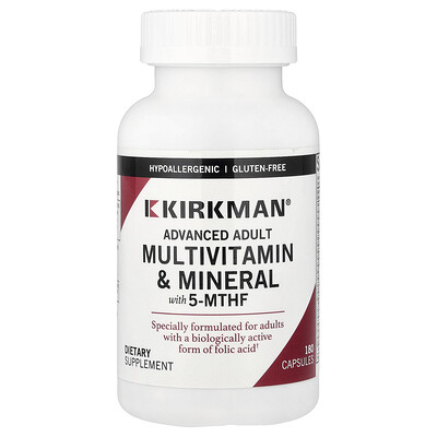 Kirkman Labs, Suplemento multivitamínico y minerales avanzados para adultos con 5-MTHF`` 180 cápsulas