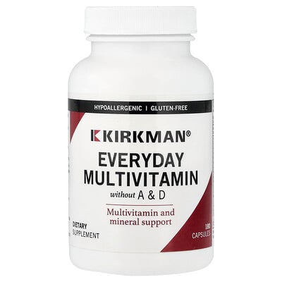 Kirkman Labs, Suplemento multivitamínico diario sin A y D, 180 cápsulas