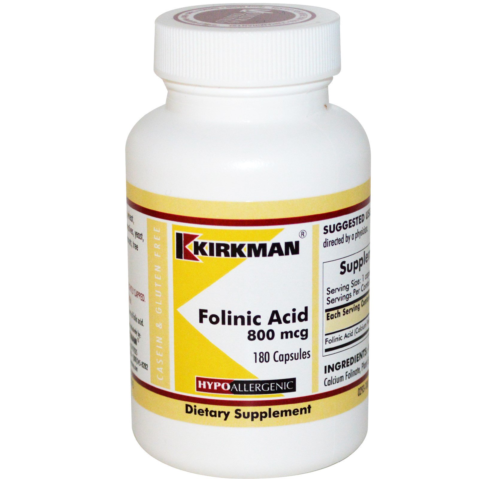 Kirkman Labs, Folinic Acid, 800 mcg, 180 Capsules - iHerb